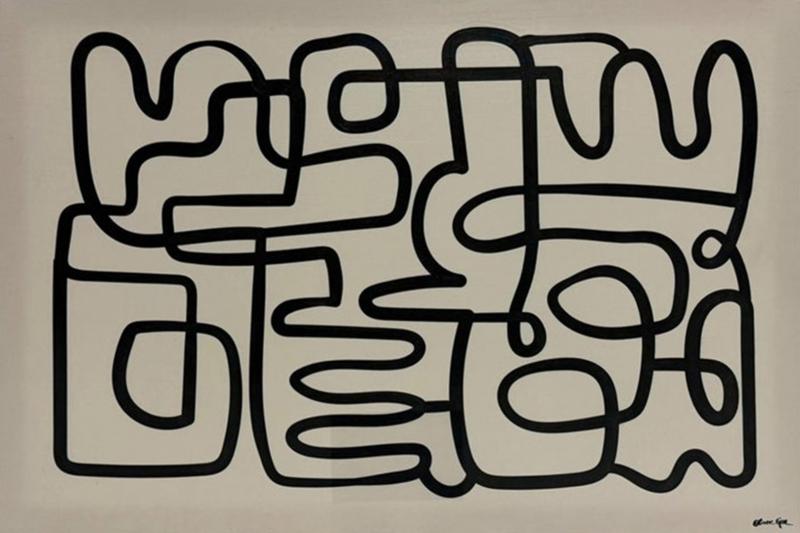 Oliver Gal Abstract Line Art Painting Framed Acrylic Canvas Miami Pop Art