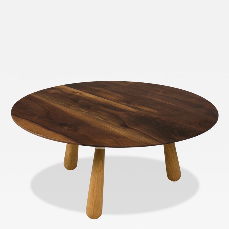 Oluf Lund Walnut Oak Round Coffee Table by Oluf Lund Denmark 2018