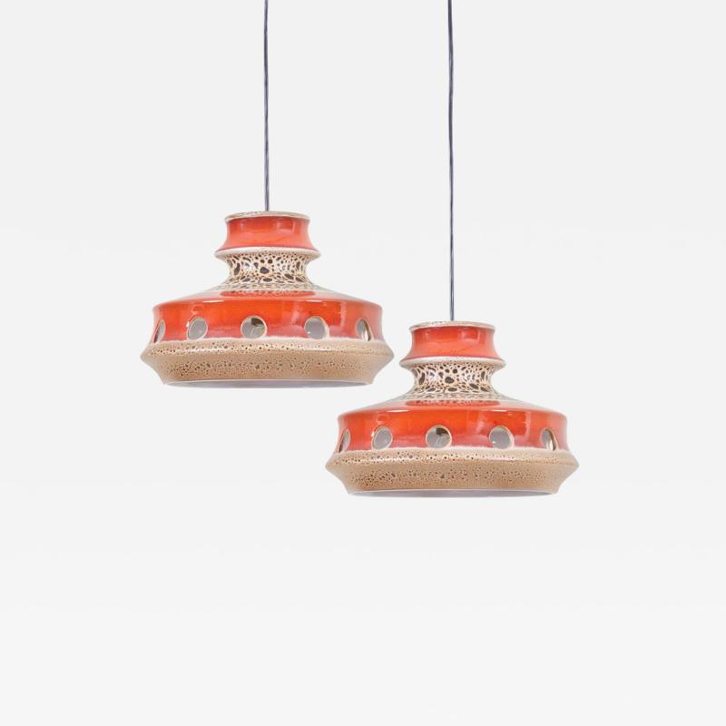One of Six Ceramic Pendant Lamp with Lava Glaze Germany 1970s