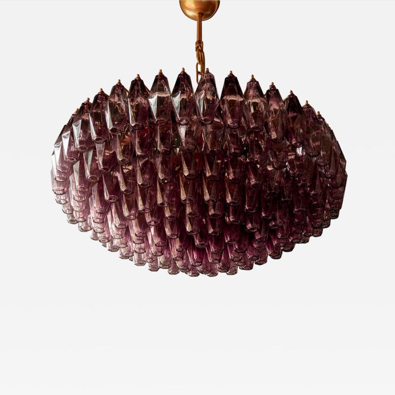 One of Two Very Huge Amethyst Polyhedral Murano Glass Chandelier