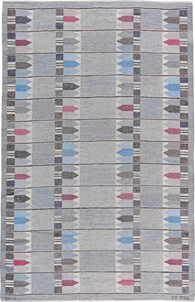 One of a Kind Geometric Blue Pink Grey Swedish Rolakan by Kerstin Butler