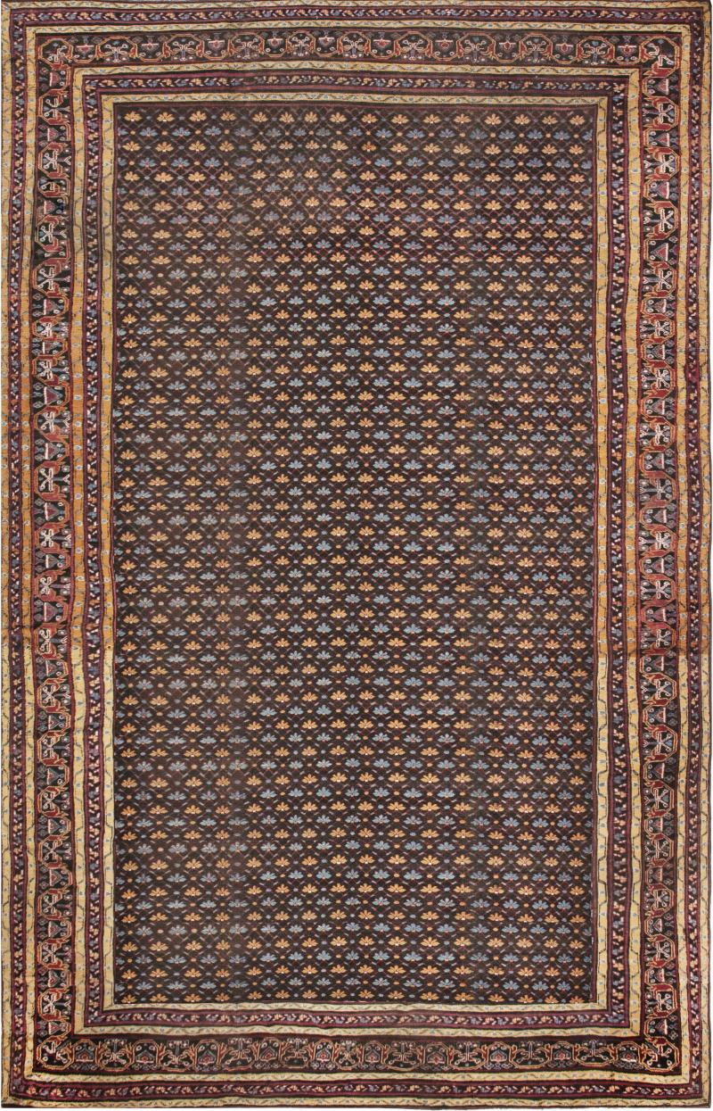 One of a kind Antique Indian Blue Gold Beige Red Handmade Wool Rug