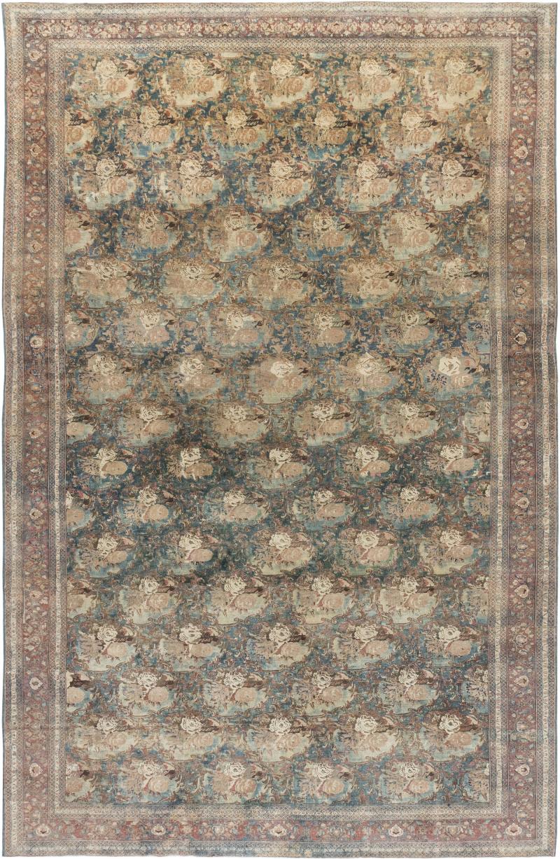 One of a kind Antique Persian Tabriz Botanic Handmade Wool Carpet