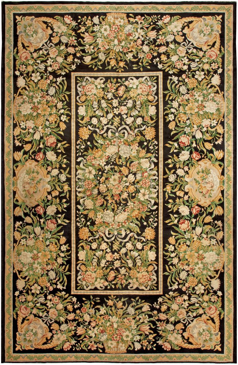 One of a kind French Savonnerie Botanic Handwoven Wool Rug