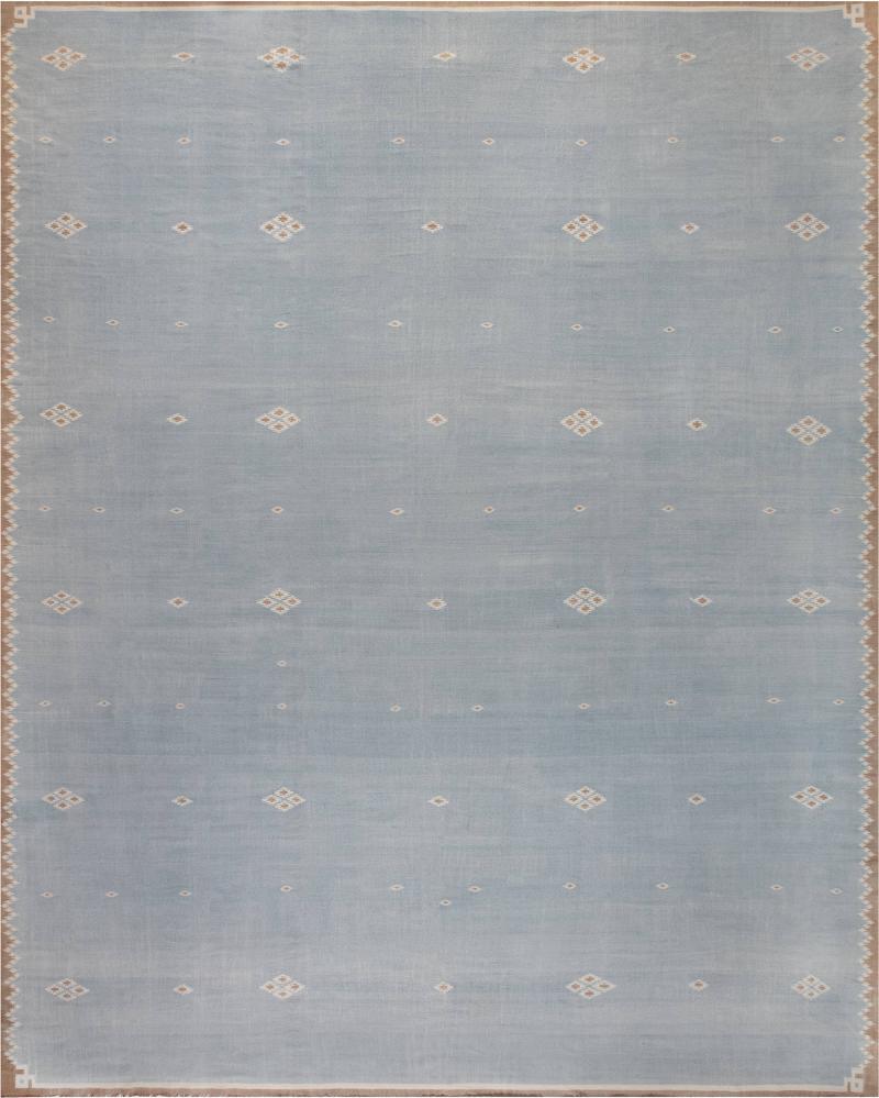 One of a kind Indian Dhurrie Rug in Shades of Beige Blue and Brown