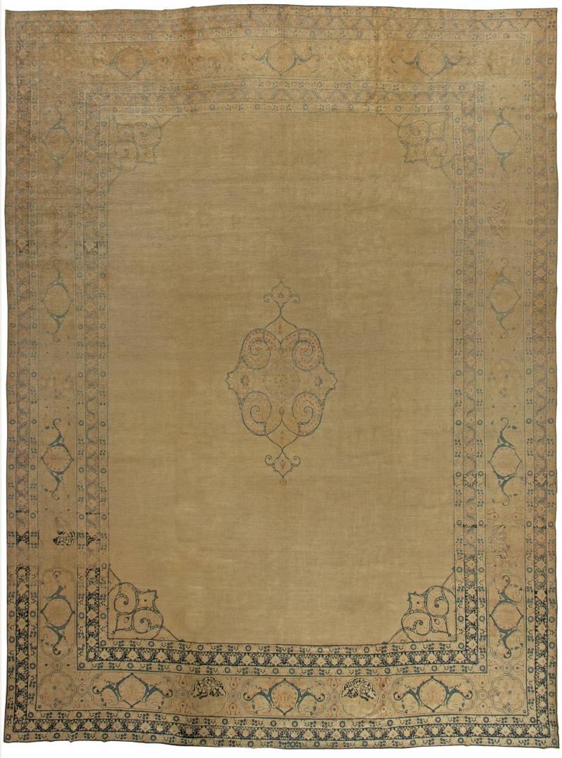 One of a kind Large Antique Persian Tabriz Beige Handmade Wool Carpet