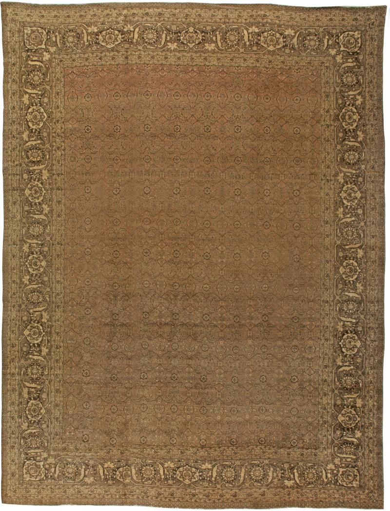 One of a kind Large Antique Persian Tabriz Brown Handmade Wool Carpet
