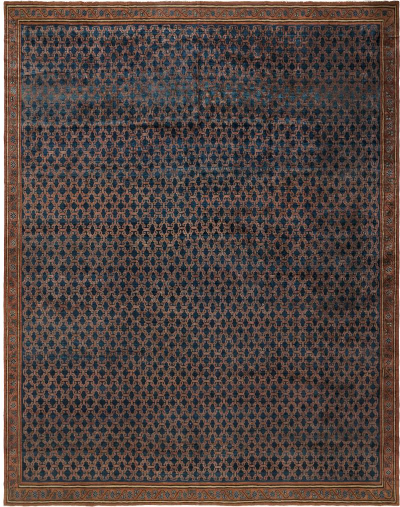 One of a kind Large Vintage Samarkand Geometric Blue Brown Size Adjusted Rug