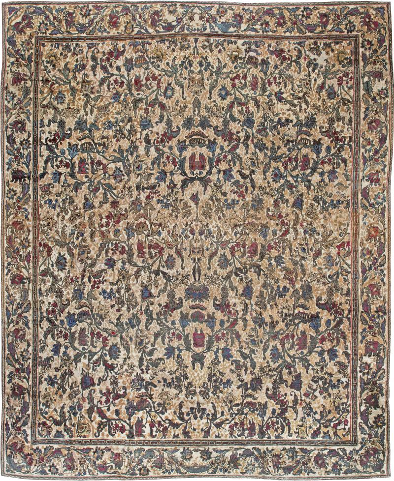 One of a kind Oversized Antique Indian Bold Botanic Handmade Wool Carpet