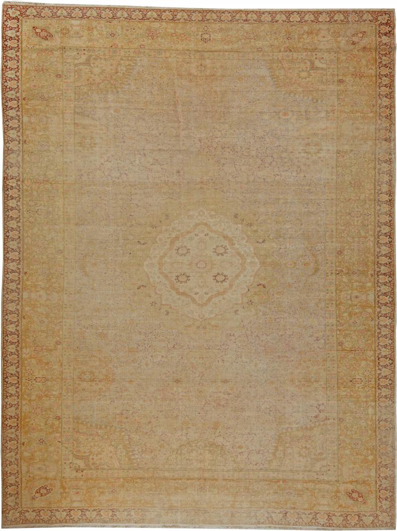 One of a kind Vintage Silk Turkish Botanic Beige Carpet