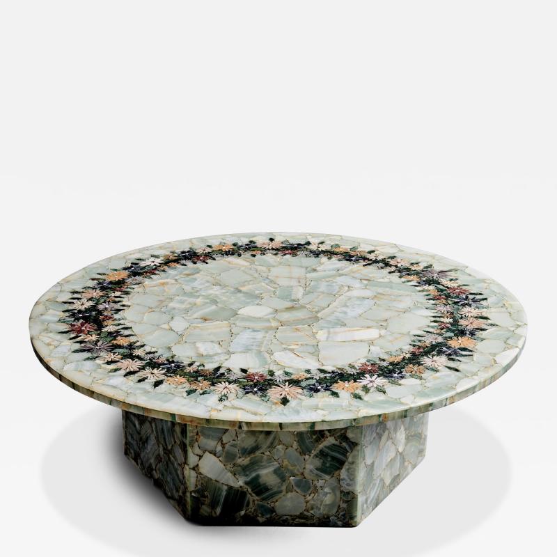 Onyx Table with Floral Stone Mosaic