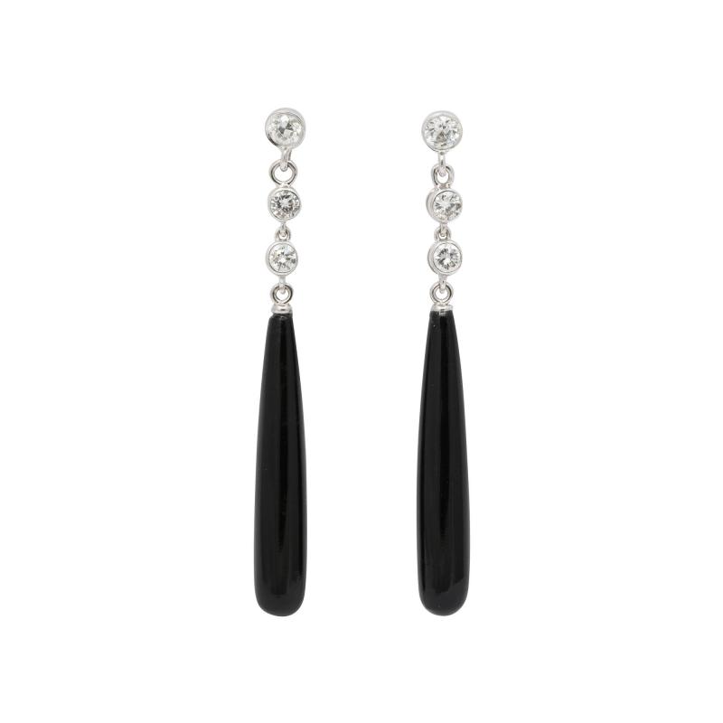 Onyx and Diamond Pendant Earrings