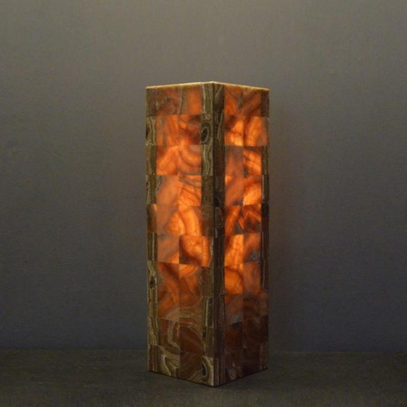 Onyx and Marble Industries - Pair of Square based Orange/Red Onyx Tower ...
