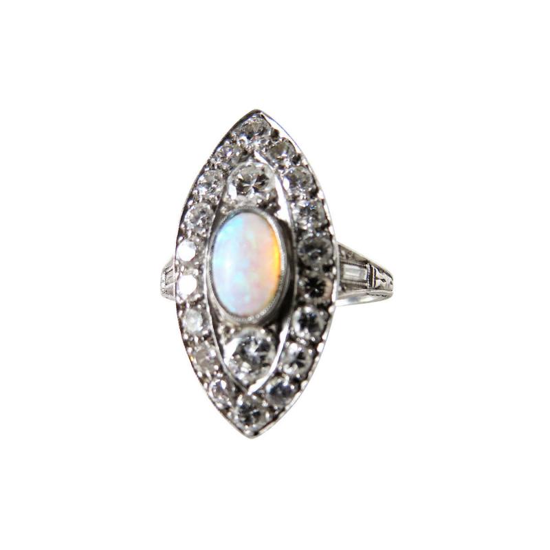 Opal and Diamond Art Deco Ring Circa 1930s