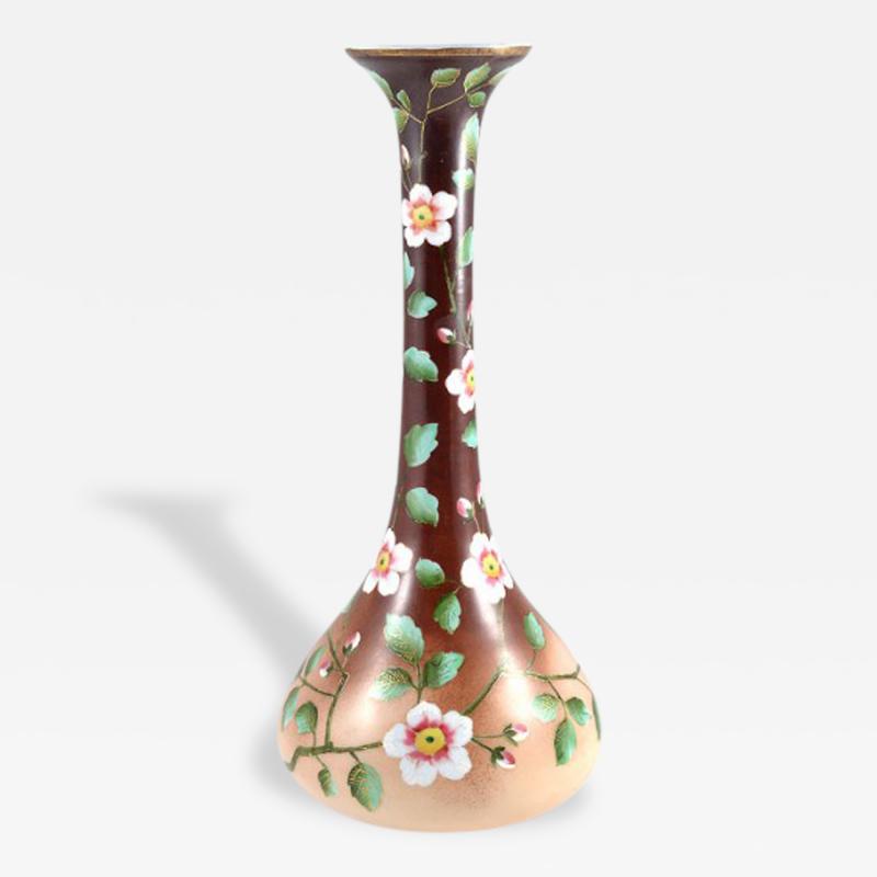 Opaline Cased Hand Painted Art Glass Vase