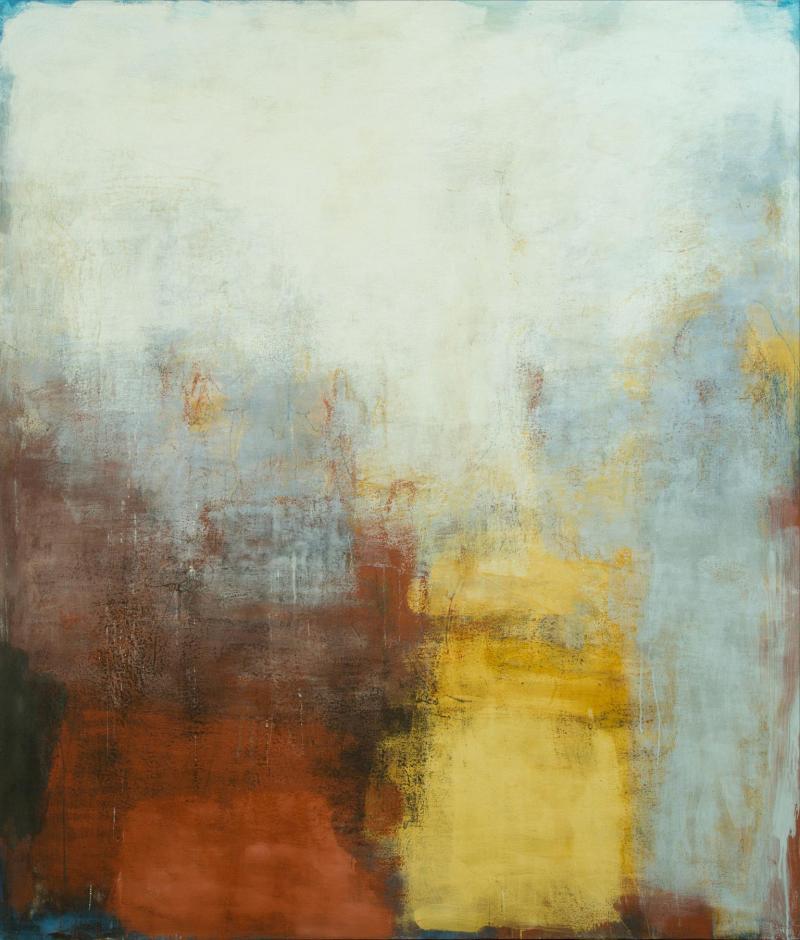 Orazio De Gennaro Sannio Blue Yellow and Red Landscape Oil Painting on Canvas