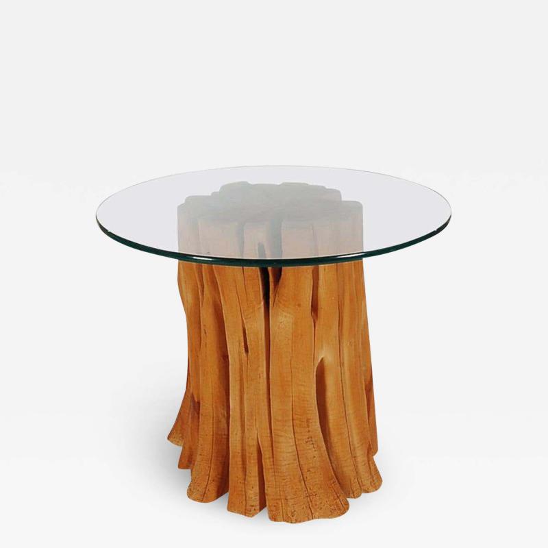 Organic Mid Century Modern Cypress Wood and Round Glass Dining Table