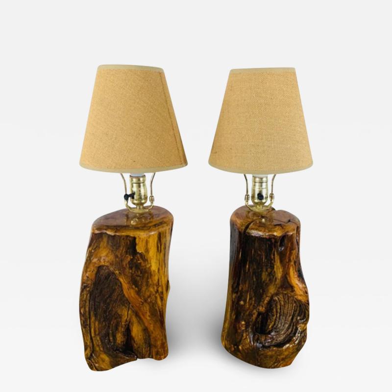 Organic Modern Design Maple Wood Table Lamps a Pair