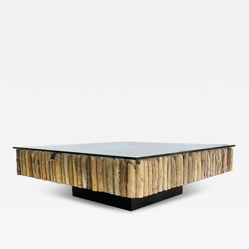 Organic Modern Large Driftwood Coffee Cocktail Table with 3 8 Glass Top