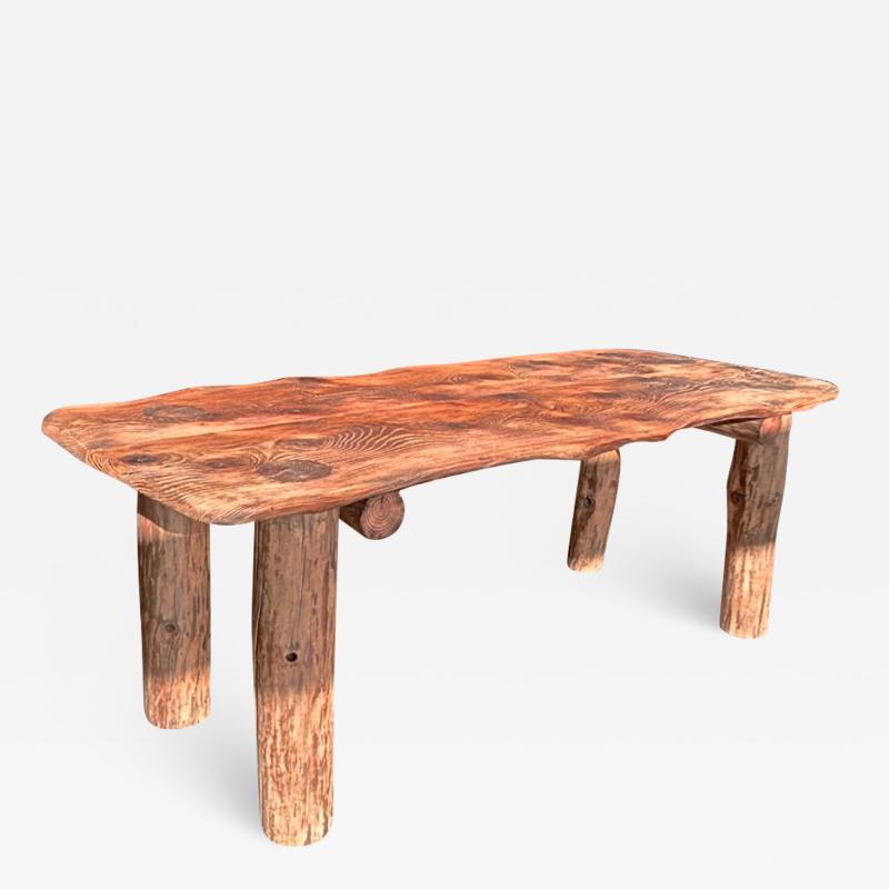 Organic brutalist pine tree dinning table in vintage condition