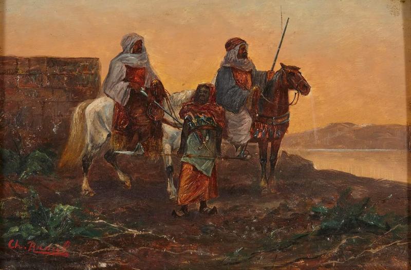 Orientalist oil painting with Equestrian subject