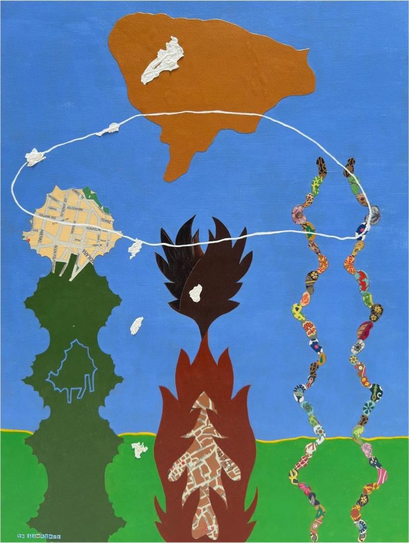 Orig Nancy Goodman Lawrence Acrylic Collage Painting Mutation