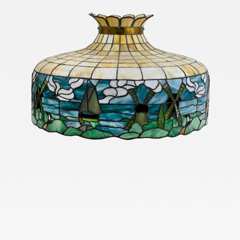 Original American Art Nouveau leaded glass chandelier circa 1910 30