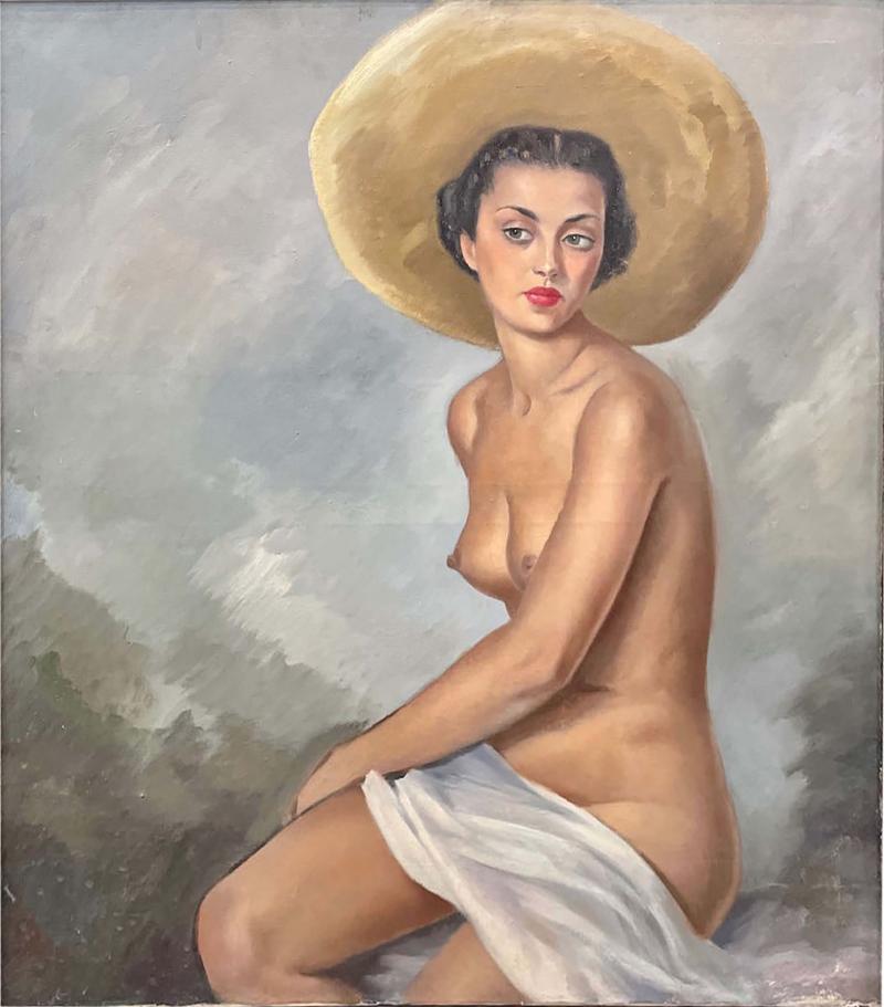 Original Art Deco Oil on Canvas South American Se orita