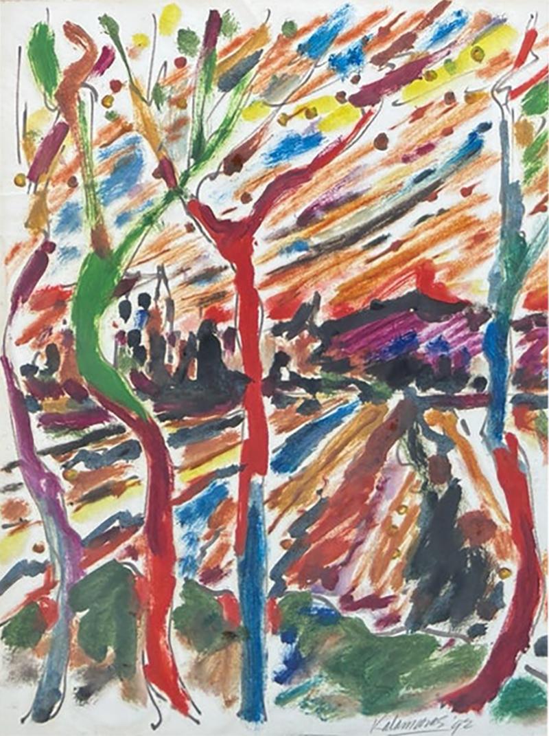 Original John Kalamaras Colorful Watercolor Landscape Painting