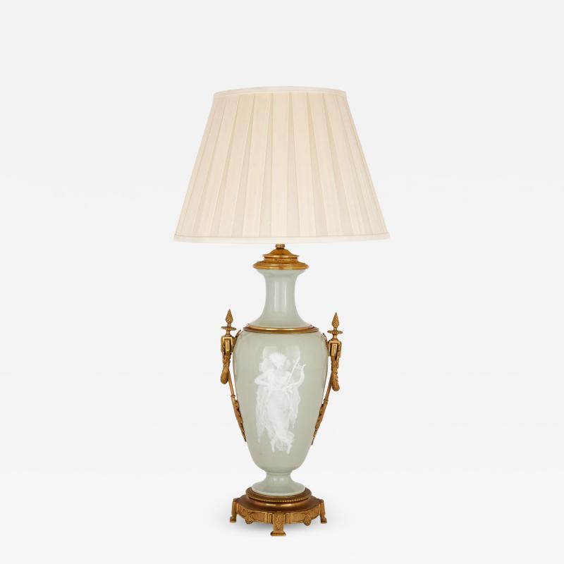 Ormolu mounted Celadon Porcelain P te sur p te vase form lamp