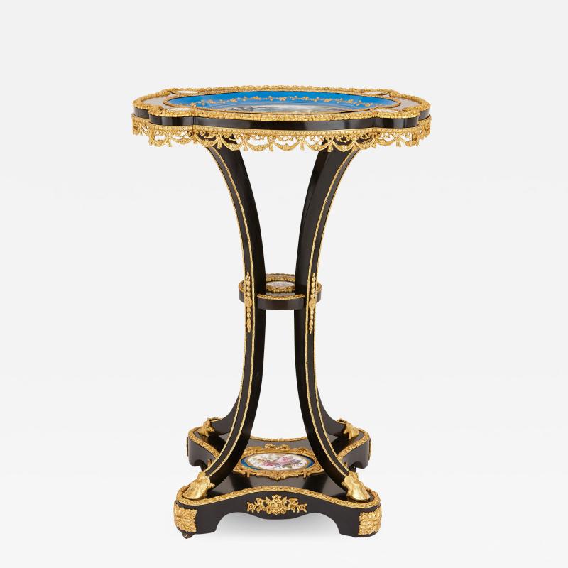 Ormolu mounted S vres porcelain and ebonised wood side table