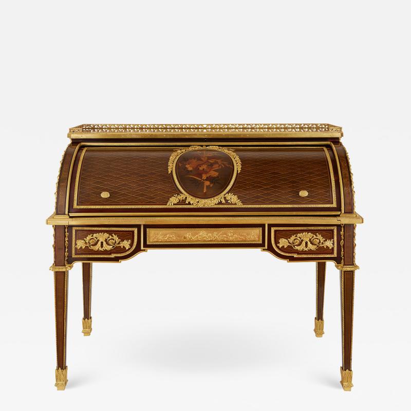 Ormolu mounted marquetry roll top desk attributed to Bernard