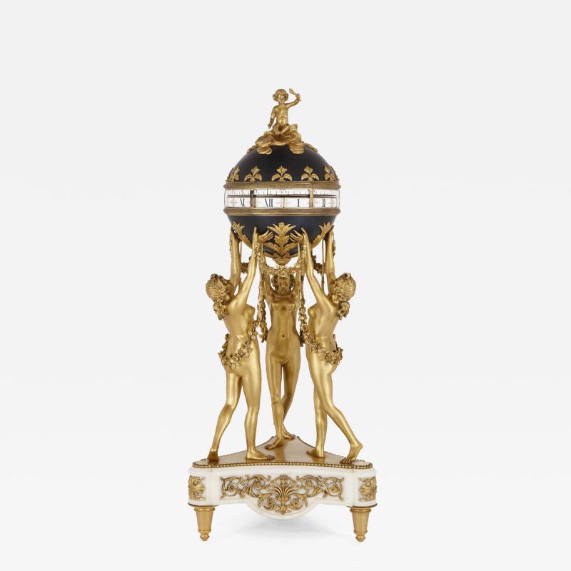 Ormolu white marble and tole cercle tournant mantel clock by Lepaute