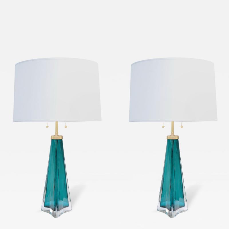 Orrefors Pair of Orrefors Modernist Art Glass Table Lamps