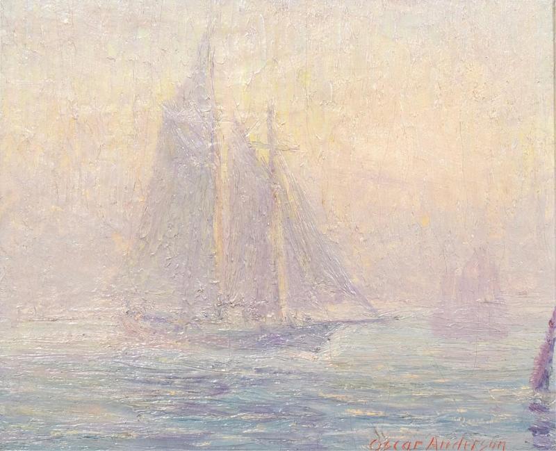 Oscar Anderson Oil On Canvas Of Sailboats By Oscar Anderson