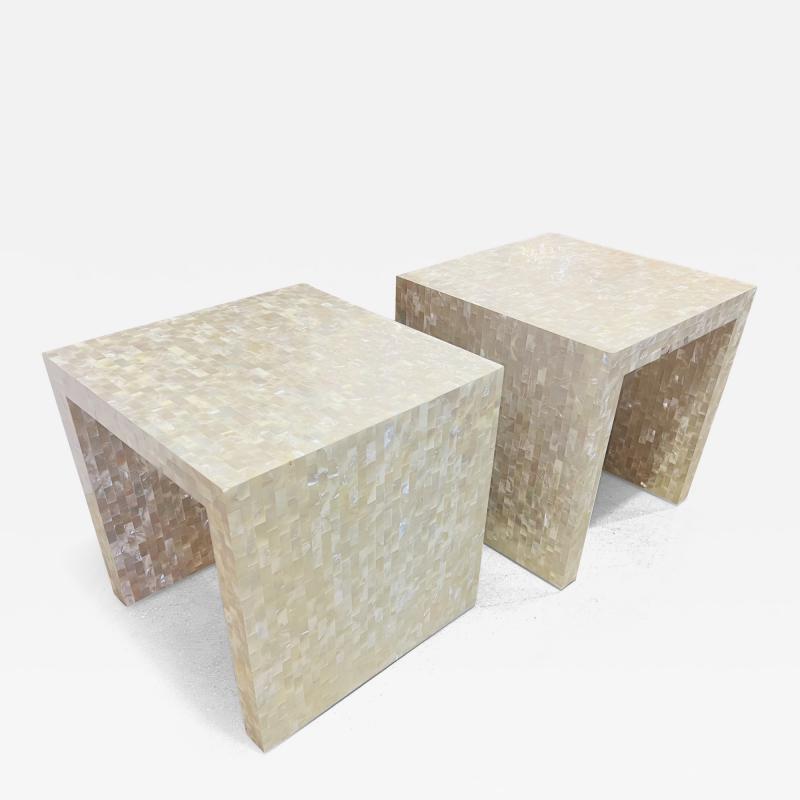 Oscar De La Renta Pair of Oscar De La Renta Mother of Pearl Side Tables