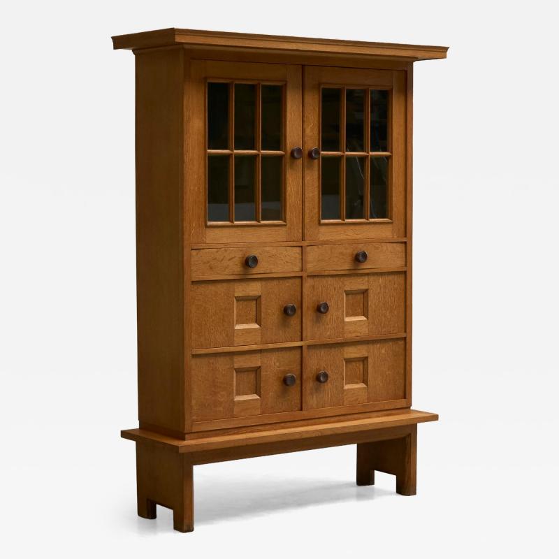 Oscar Degeyter Glazed Cabinet in Solid Oak and Pine Belgium 1942