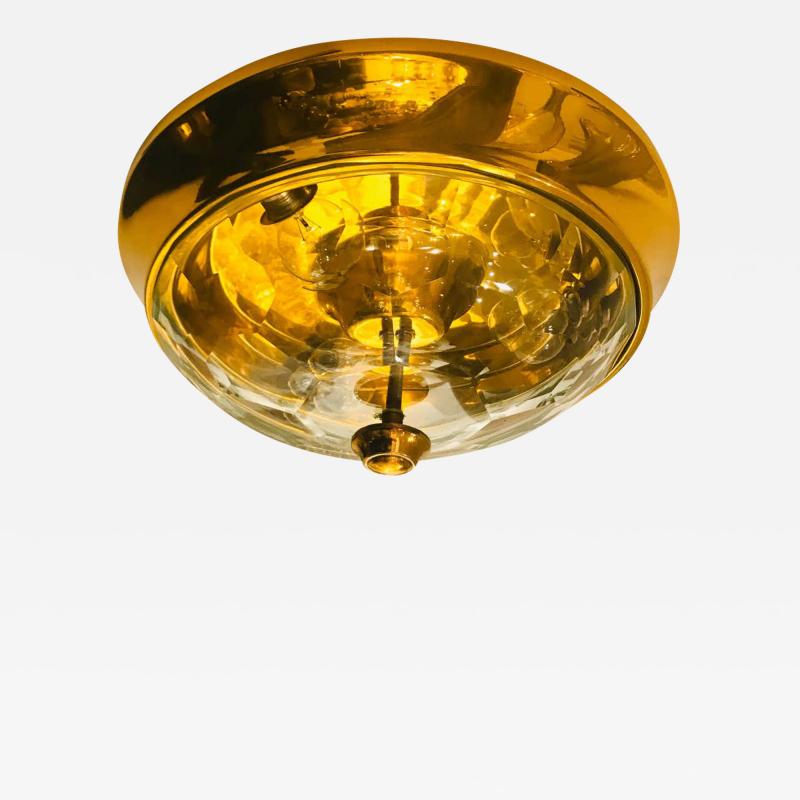 Oscar Torlasco Golden Oscar Torlasco Lumi Crystal 1970s Italian Flush Ceiling Light