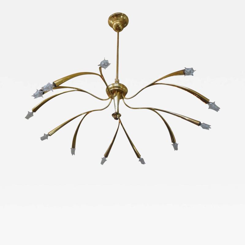 Oscar Torlasco Italian Midcentury Brass Chandelier Attributed to Oscar Torlasco