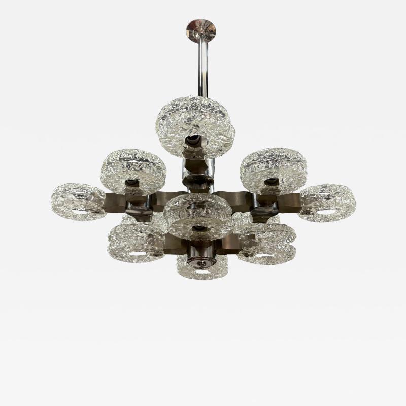 Oscar Torlasco Italian Modern Chrome Stainless and Glass Chandelier by Oscar Torlasco