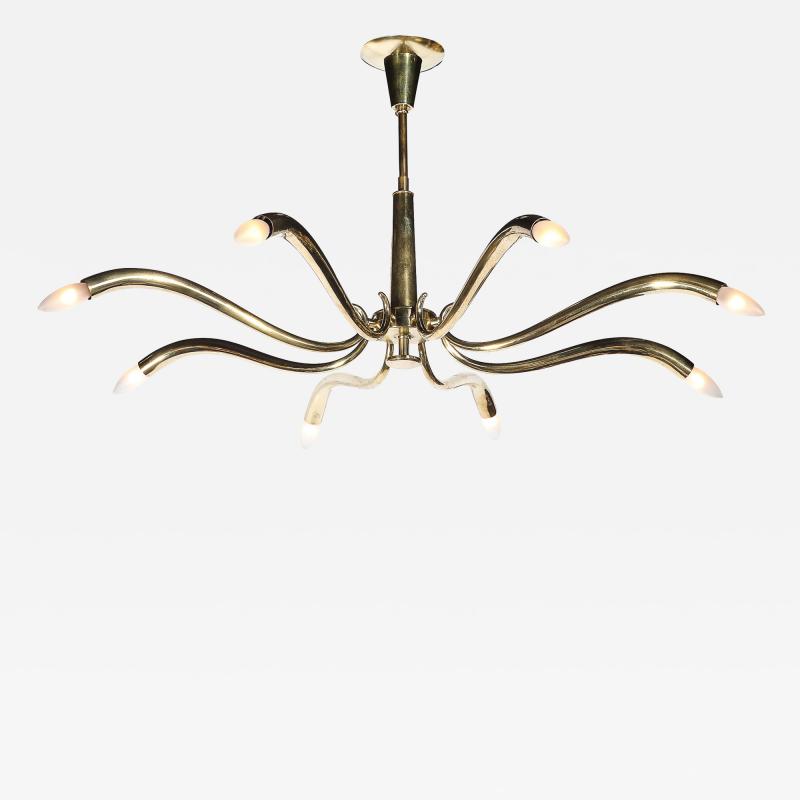Oscar Torlasco Mid Century Polished Brass 8 Arm Sculptural Chandelier by Oscar Torlasco