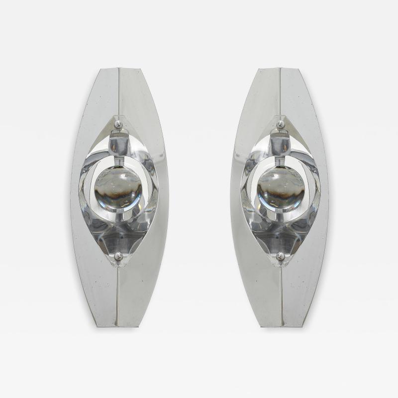 Oscar Torlasco Oscar Torlasco Italian Chrome Crystal Sconces