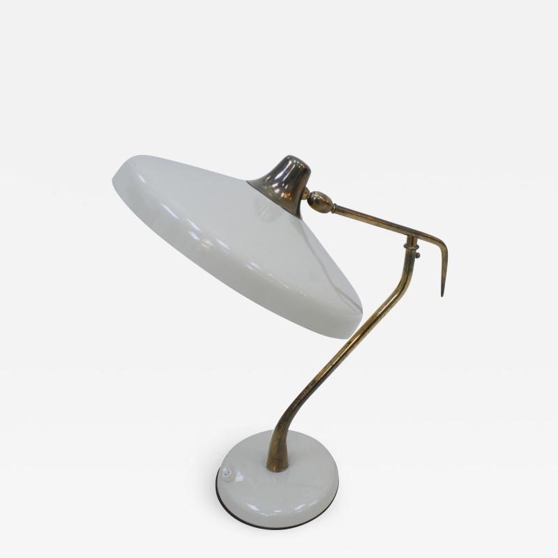 Oscar Torlasco Oscar Torlasco Mid Century Modern White Steel And Brass Table Lamp Italy 50s