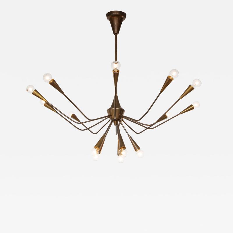 Oscar Torlasco Oscar Torlasco Patinated Brass Modernist 15 arm Chandelier