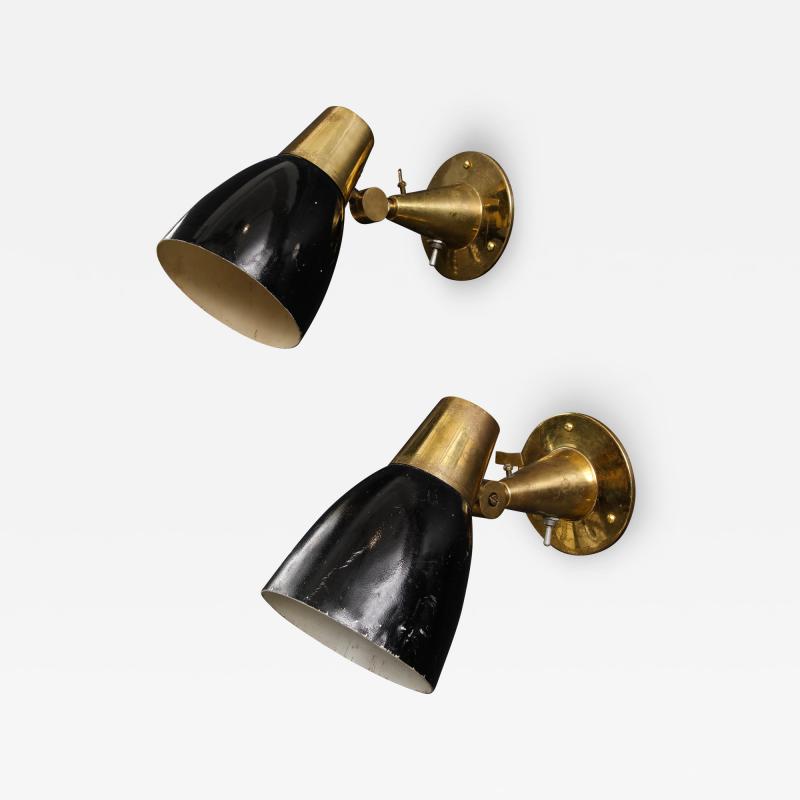 Oscar Torlasco Pair of Brass and Enameled Steel Sconces att to Oscar Torlasco Italy 1950s