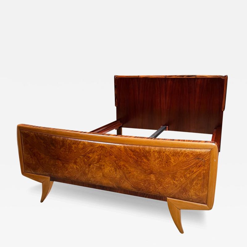 Osvaldo Borsani 1950s Art Deco Exquisite Queen Italian Bed in Two Tone Exotic Wood Italy