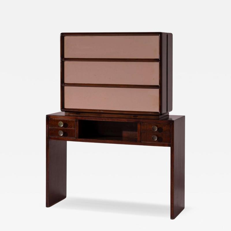 Osvaldo Borsani Bar Cabinet in Walnut and Glass attr Osvaldo Borsani 1940s