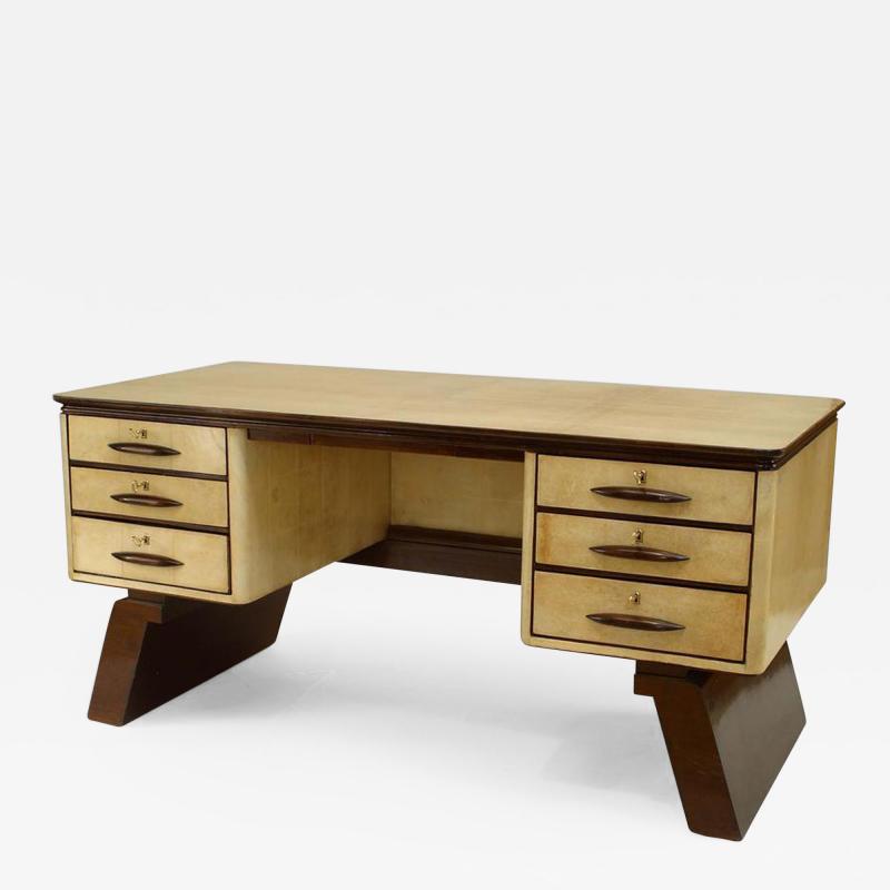 Osvaldo Borsani Italian 1940s Parchment Veneer Desk