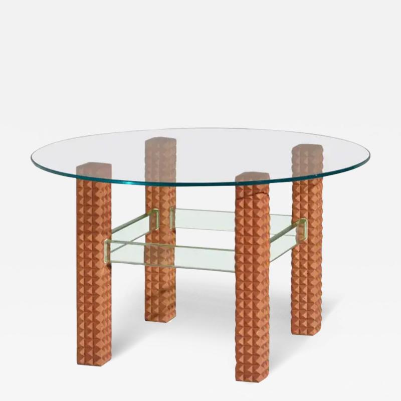 Osvaldo Borsani Midcentury Italian Glass Coffee Table with Diamond Shaped Wooden Legs 1960s