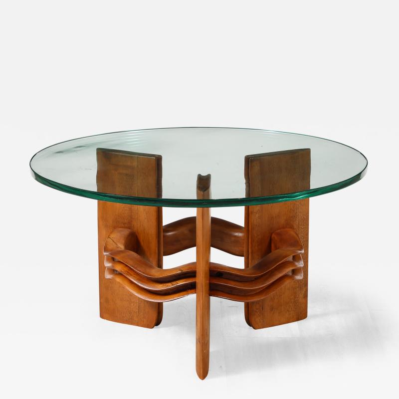 Osvaldo Borsani Osvaldo Borsani Carved Wood and Glass Cocktail Table Italy circa 1940